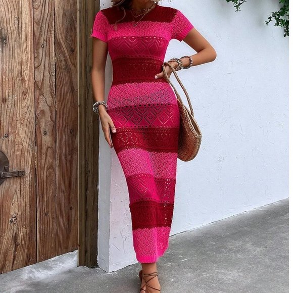 ColorBlock Pink Womens Cover Up Dress - Picture 1 of 6